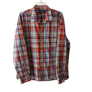 Ralph Lauren Mens Multicolor Plaid Long Sleeve Button-Up Shirt XXL 100% Cotton